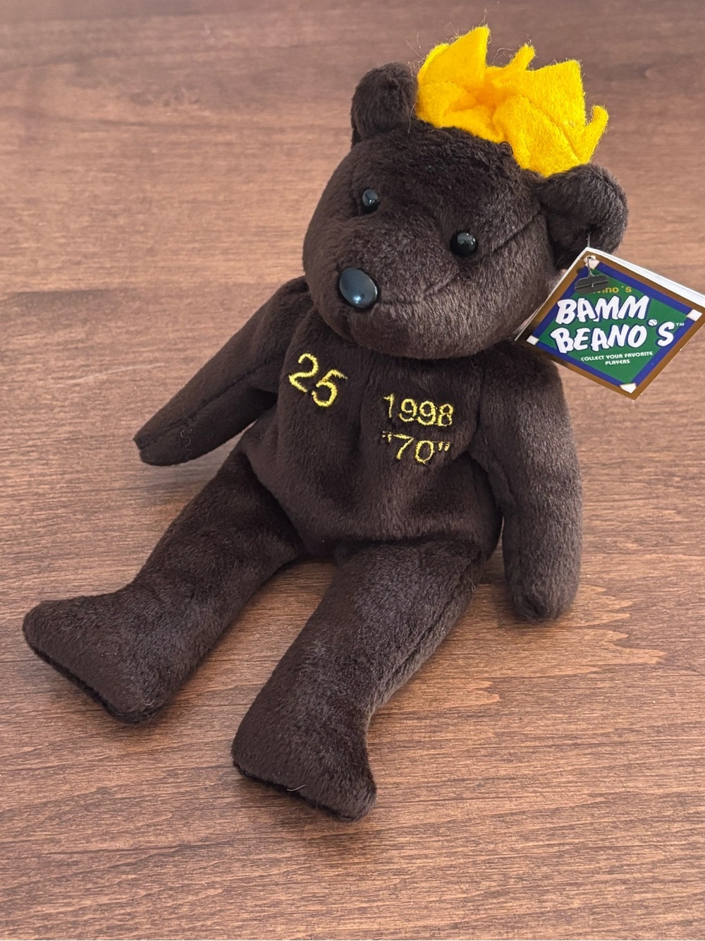 Vintage 1998 Salvino’s Bamm Beano’sMcGwire #25 plush bear, 70 home run season